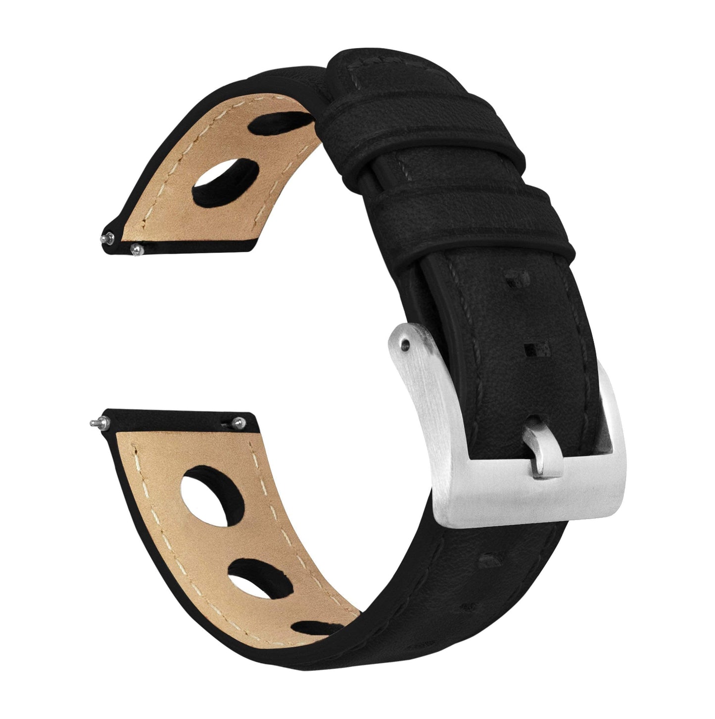 21mm Black - BARTON Rally Horween Leather Watch Bands - Integrated quick release spring bars- 316L stainless steel- Choose Strap Color & Width