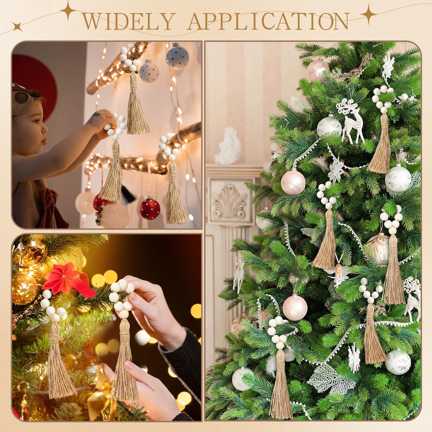 Maxcheck 60 Pcs 60 Pcs Wood Bead Napkin Rings with Tassel Handmade Wooden Farmhouse Napkin Ring Holders for Tabletop Dining Party Wedding Gathering Home Decoration (Rustic)