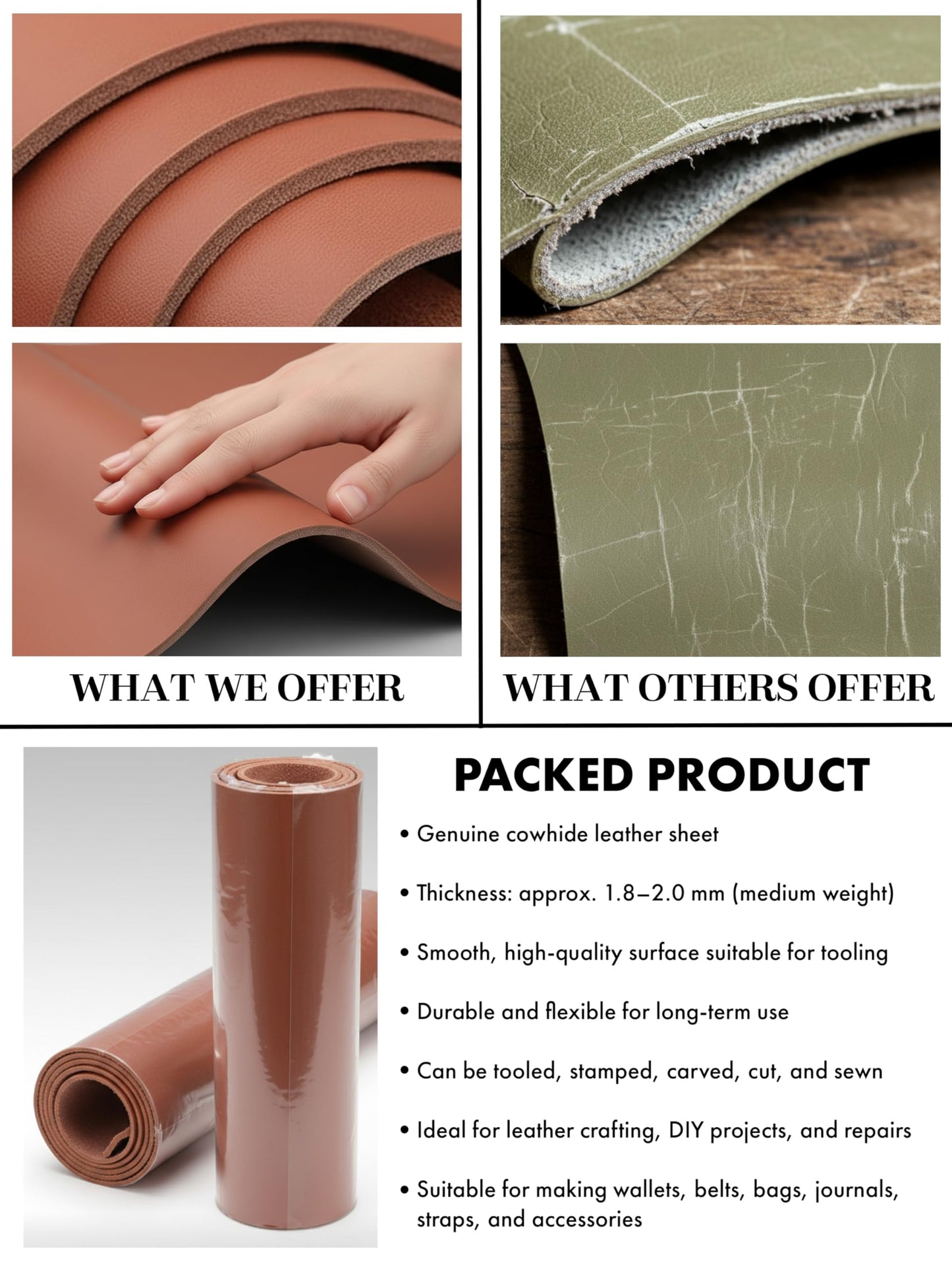 Tooling Leather Full Grain Sheets Genuine Cowhide Leather 1.8mm-2.0mm Thick Piece for Sewing Hobby, Crafting Leather Work Maroon 6"x12"