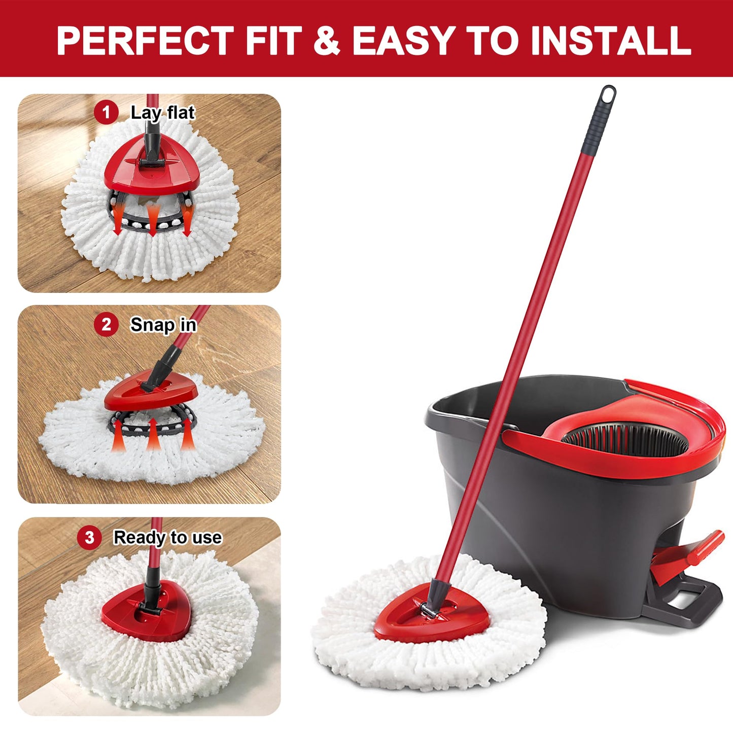 Mop Replacement Heads for O-Ceda Mop Replace Head EasyWrin Spin Mop Heads Replacements, Microfiber Spin Mop Refills, Easy Cleaning Mop Head Replacement (White-3 Mop Heads)