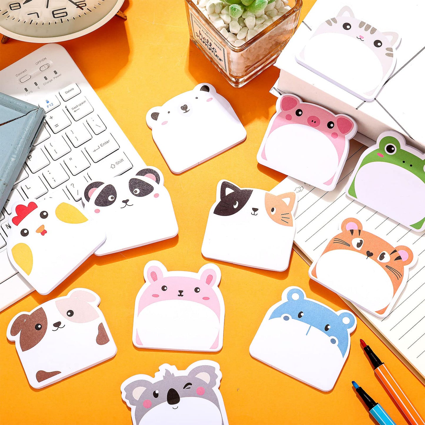 Yinder 24 Pads Cute Sticky Notes Fun Kawaii Animal Sticky Notes Pads Bulk Cartoon Memo Self Adhesive Gift for Valentines Veterinary Office School Tab Party Supplies(Classic Animals)
