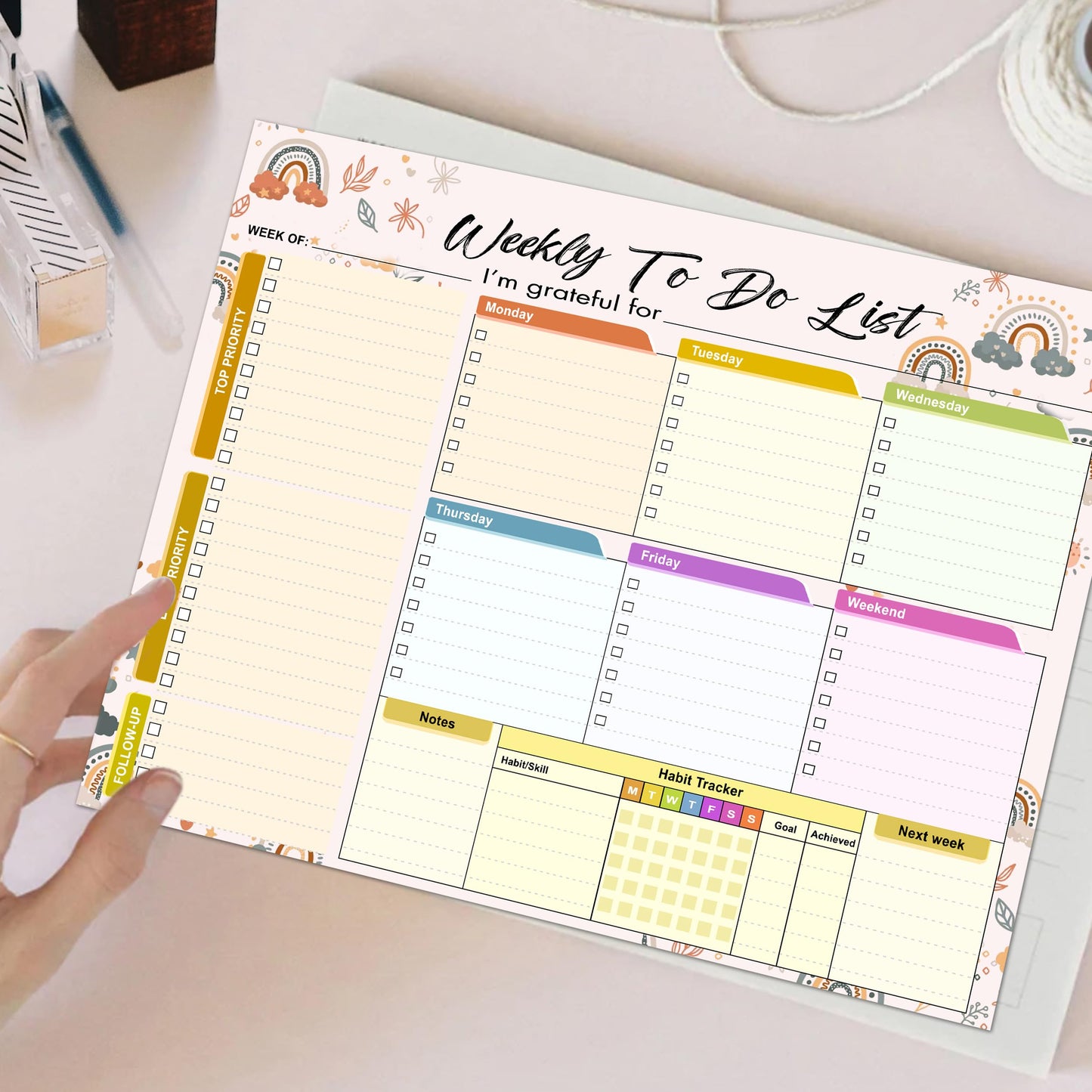 Weekly Planning To-Do-List Pad, 52 Undated Sheets for Daily To-Do Lists, Habit Tracking, Academic Scheduling, and Productivity Goals - Perfect for Work, Home, and Office Organization 8.5x11 inches