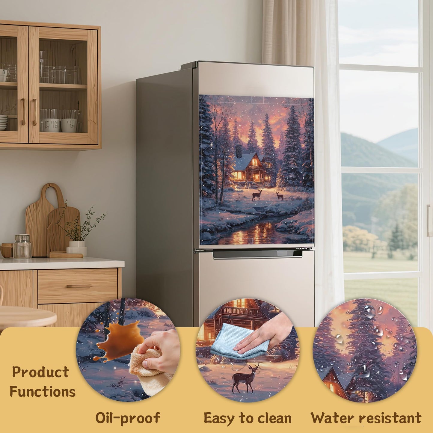 Christmas Scene Snowflakes Magnetic Dishwasher Cover for Kitchen Decor, Reusable Appliance Front Panel, Refrigerator Magnet Cover, 23 x 26 in