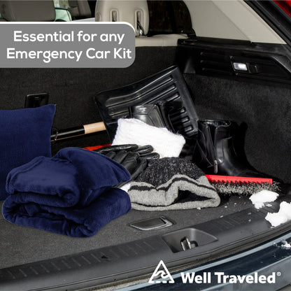 Well Traveled - 2 in 1 Fleece Travel Blanket with Stuffable Pillowcase for Air Travel - Convenient Design for Easy, Comfy Travel