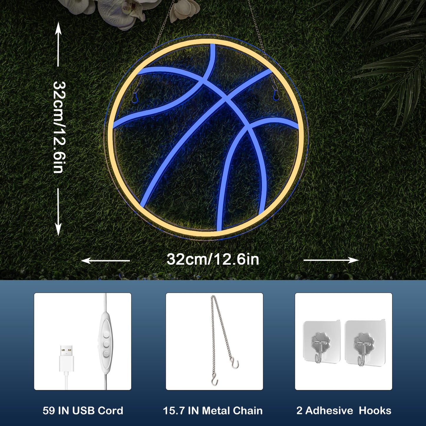 Wanxing Basketball Neon Signs Sport Neon Light Led Sign Neon Sign for Bedroom Led USB Powered Switch Light up Sign Neon Sign for Wall Decor Bedroom Christmas Birthday Signs Kids Gift (Blue Yellow)