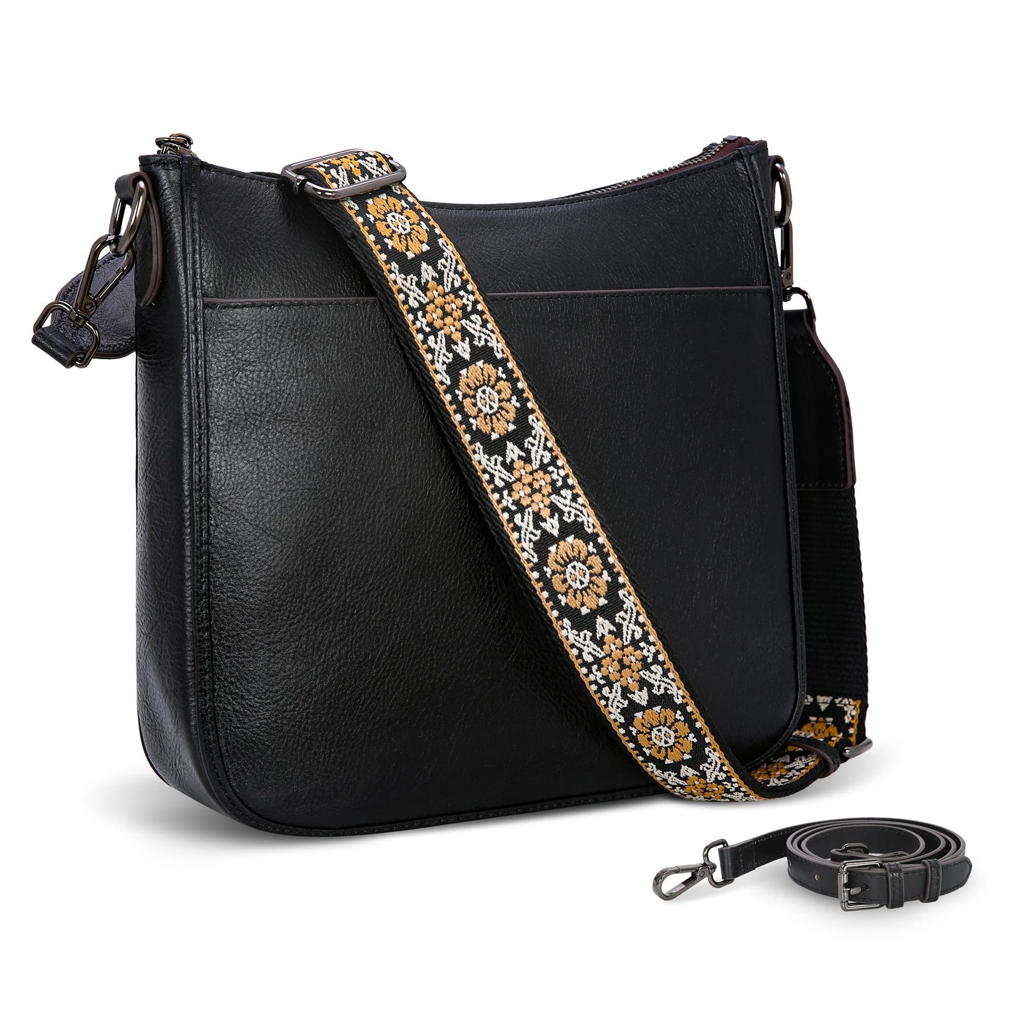 HESHE Genuine Leather Crossbody Purses for Women Shoulder Bags Hobo Purse Casual Ladies Handbags Designer Satchel Bags Cross Body Bag(Black)