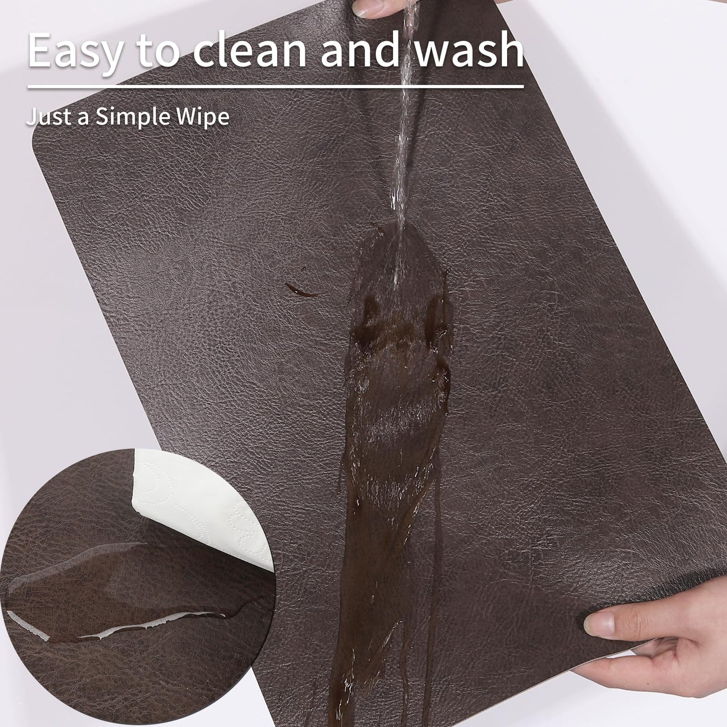 EDanle Cowhide Pattern Faux Leather Placemats Set of 4,Heat Resistant Non-Slip Waterproof Wipeable Washable Kitchen Dining PU Table Place Mats,Double-Sides Available,Black Brown