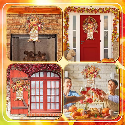 Boao Thanksgiving Welcome Door Sign Gnome Hanging Decor Fall Wooden Sign Autumn Door Decorations Pumpkin Maple Leaves Wood Hanger for Outdoor Farmhouse Front Porch