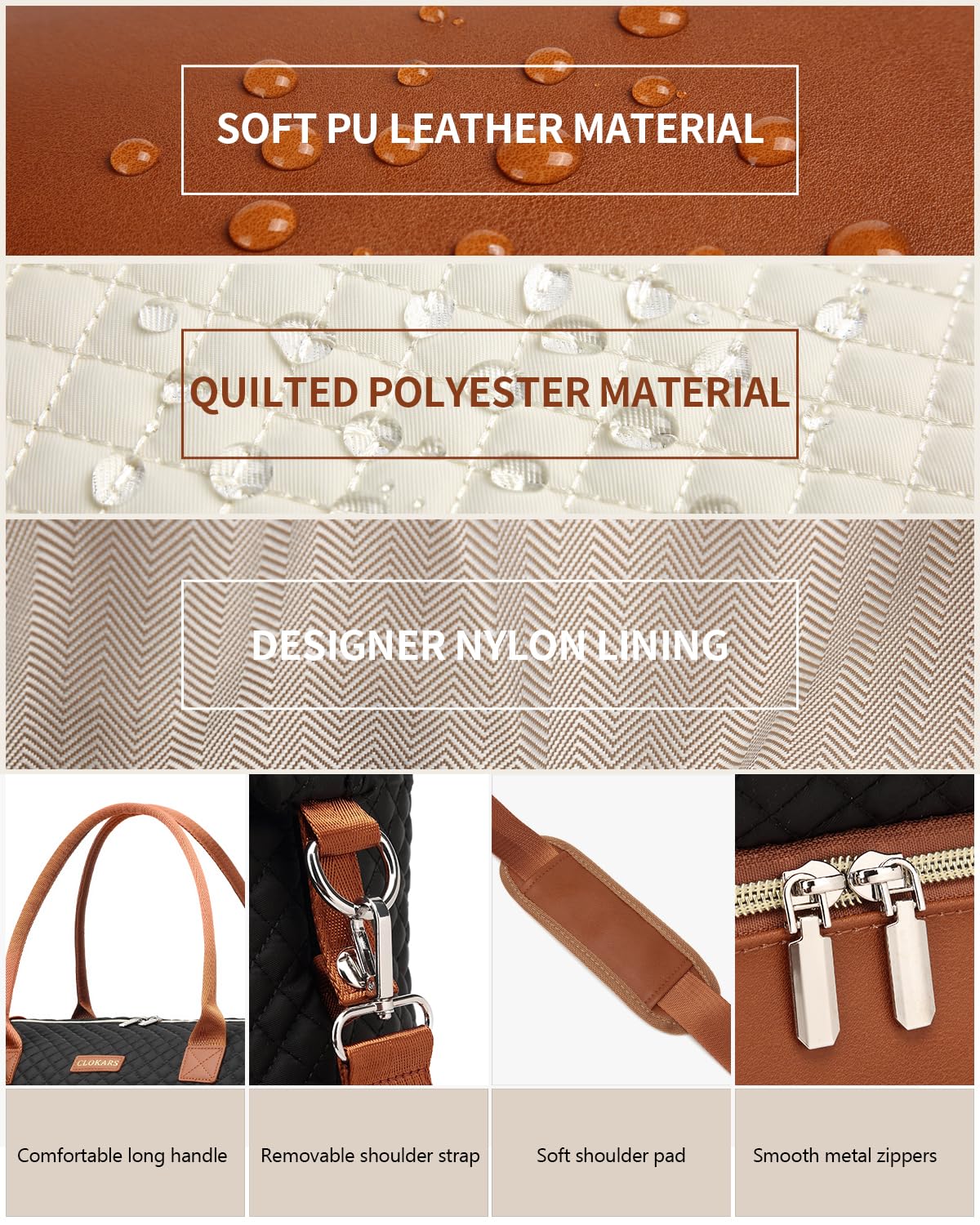 CLOKARS Weekender Bags for Women, Travel Duffle Bag Carry On Overnight Bag with Cosmetics Bag and Crossbody Purse for Gym Hospital, Gifts for Women, Black Brown