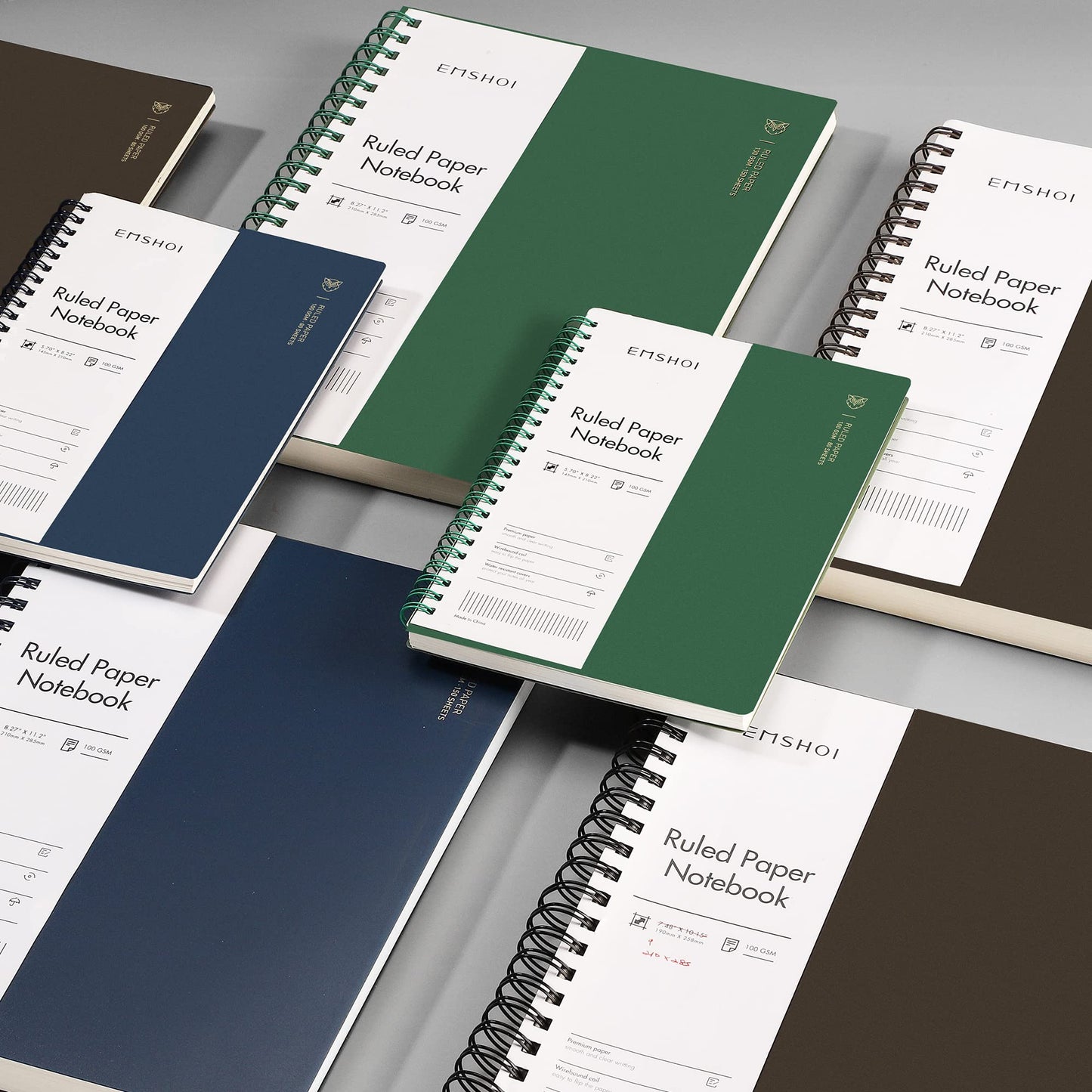EMSHOI A4 Spiral Notebook College Ruled, 11.2" X 8.27", 150 Sheets/300 Pages, 100gsm Thick Lined Journal, Waterproof Softcover, Twin-Wire Binding, for School Work Business Writing, Gifts - Green