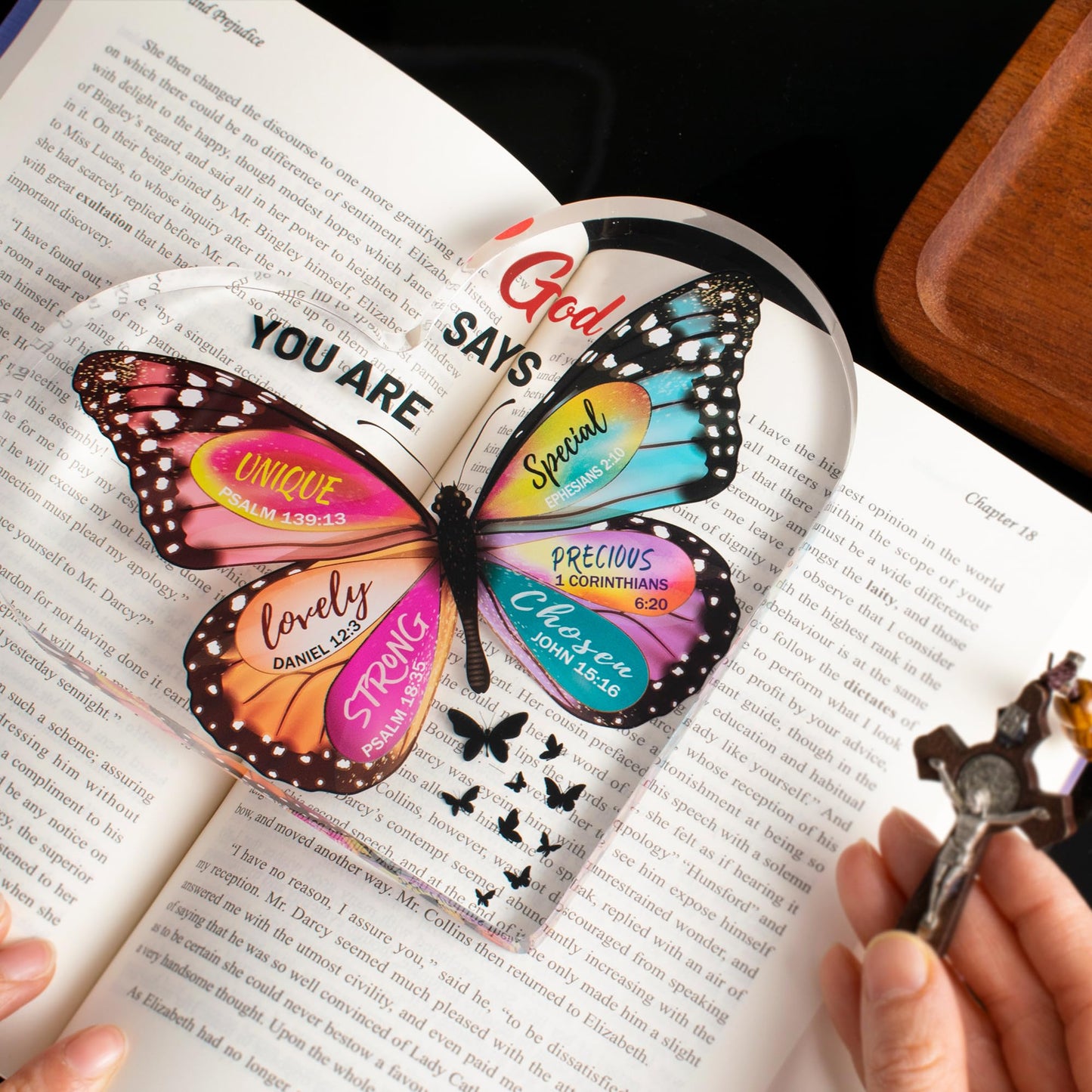 Christian Gifts for Women Birthday, Butterfly Inspirational Gifts for Women Friends, Mom, Sister, Coworker, Catholic Female, Religious Spiritual Gift, Home Office Desk Decor Sign