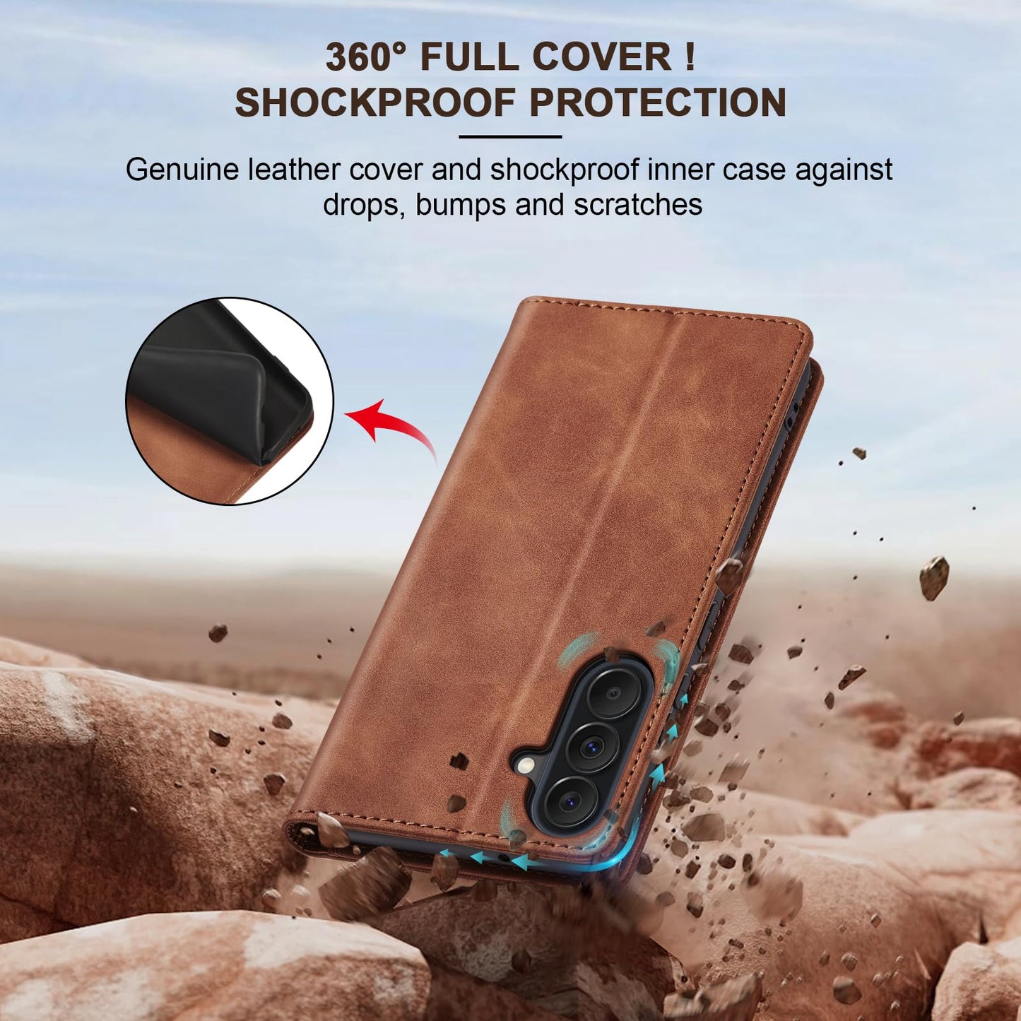 Jasonyu Flip Wallet Case for Samsung Galaxy A37 5G,Leather Magnetic Folio Cover with Card Holder,Kickstand - TPU Shockproof Durable Protective Phone Case,Brown