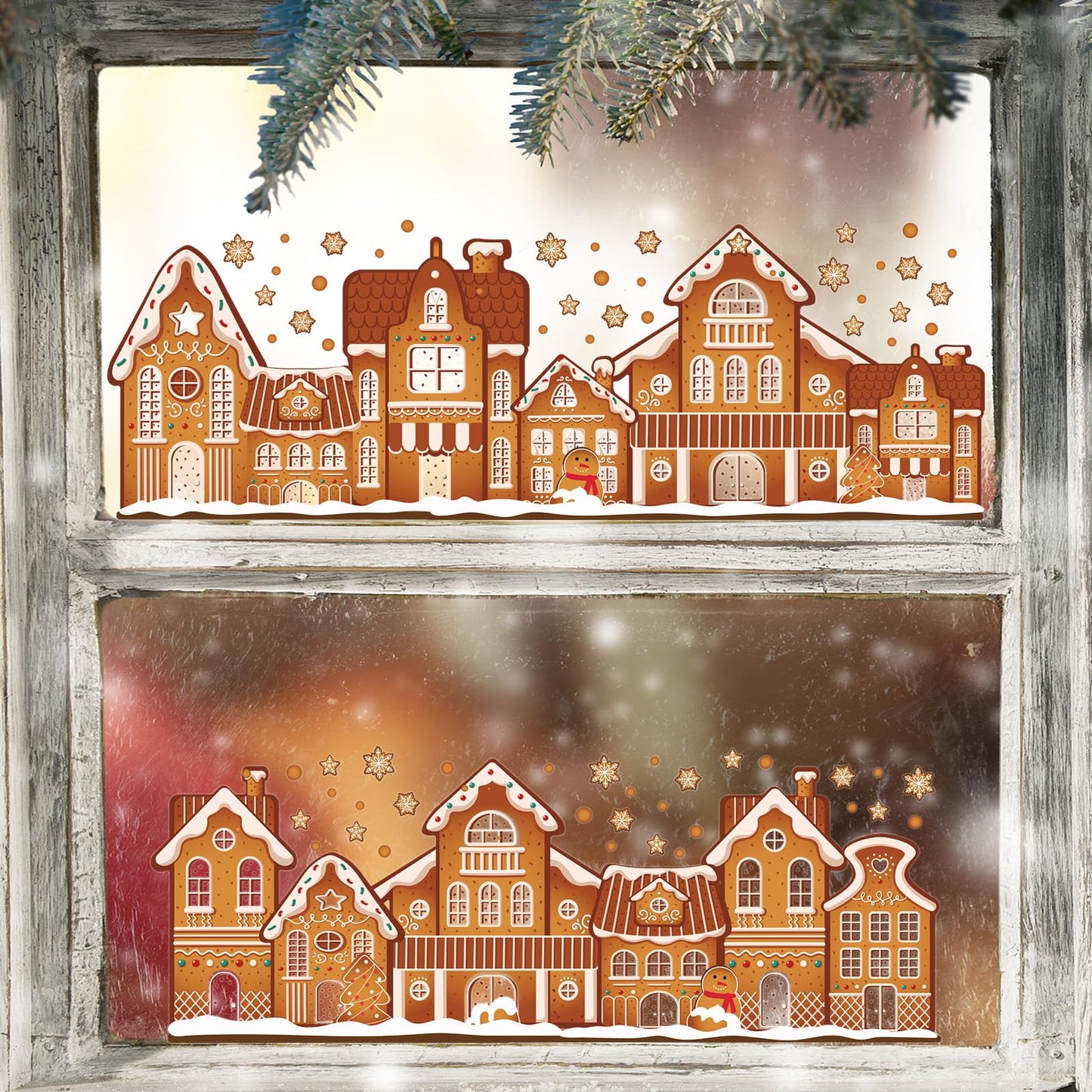 AmazingSpark 72" Large Christmas Gingerbread House Window Clings 9 Sheets Double Sided Gingerbread Man Window Decals Reusable Non Adhesive Stickers Xmas Static Cling Decoration for Christmas Winter