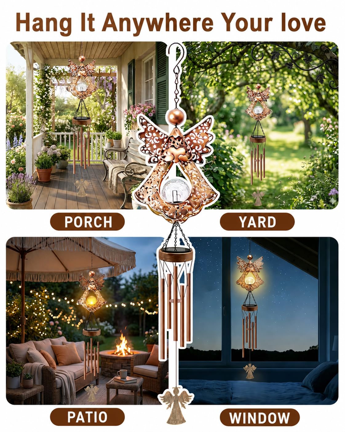 Supdeco Angel Solar Wind Chimes for Outside: Metal Outdoor Memorial Decor