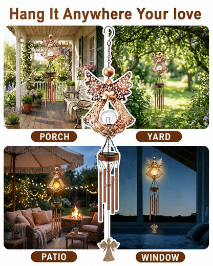 Supdeco Angel Solar Wind Chimes for Outside: Metal Outdoor Memorial Decor