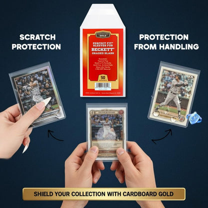 Cardboard Gold BGS Graded Card Sleeves 91.5x129.5mm - Crystal Clear 2mil OPP Slab Sleeves for Beckett Slabs - Perfect Fit Resealable Protection for Collectors - 50 Pack