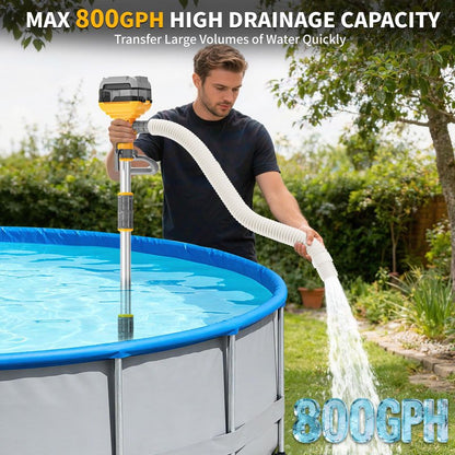 TAIRDA Stick Water Transfer Pump Compatible For Dewalt 20V Battery(NO Battery), 800GPH Cordless Portable Water Transfer Pump With Detachable Rod&37" Hose, For Pond Garden Fountain Boat Livestock Tanks