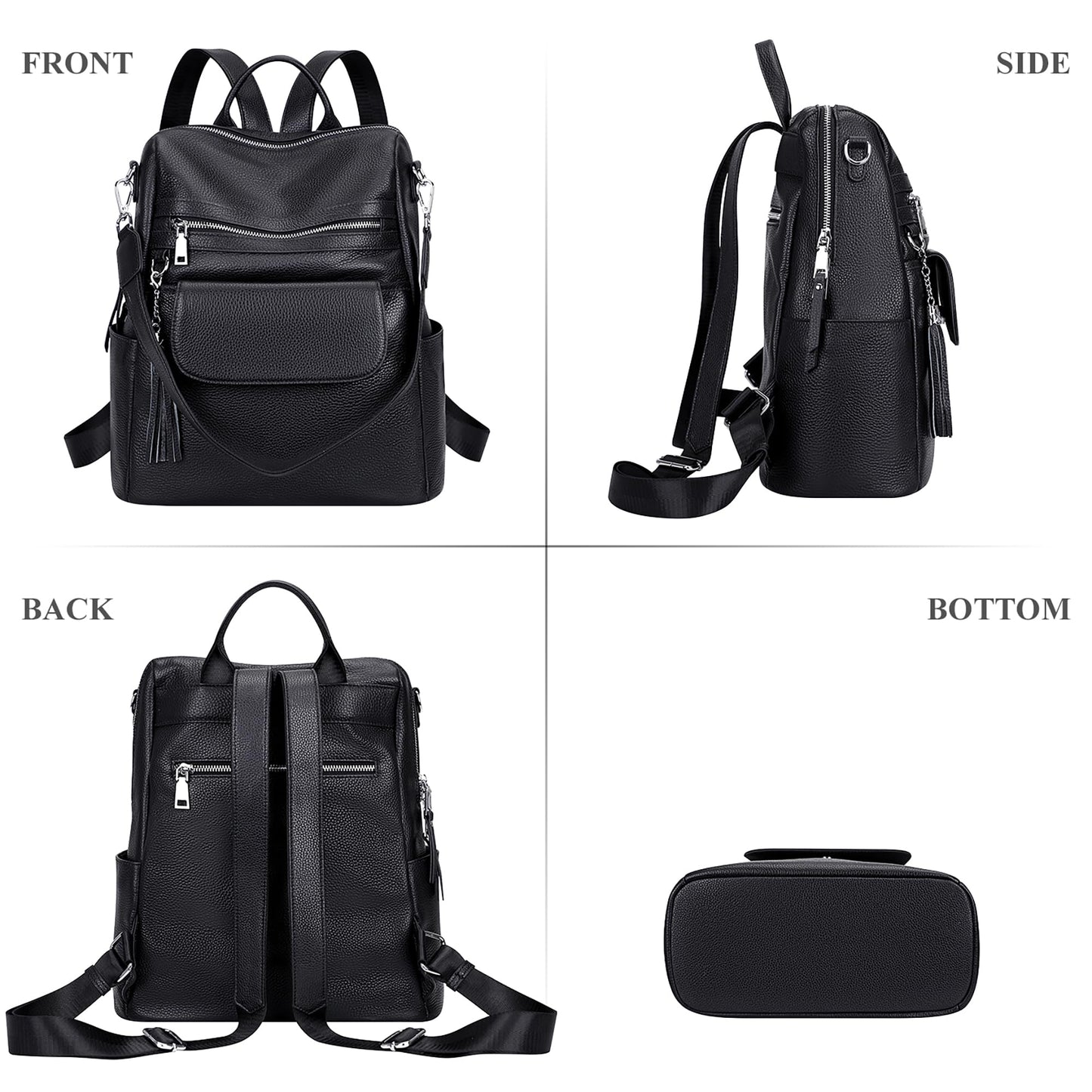 ALTOSY Genuine Leather Backpack Purse for Women Large Convertible Shoulder bag Ladies Crossdody Bag with Tassel