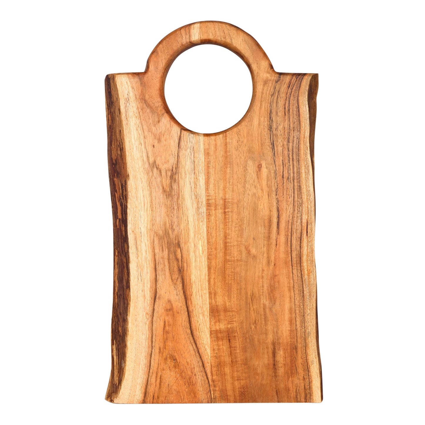 GoCraft Acacia Wood Live Edge Cutting Board – 17 x 10 Inch – with Internal Round Handle | Rustic Rectangular Charcuterie Board | Cheese Serving Tray | Wooden Chopping Block | Kitchen Cutting Platter