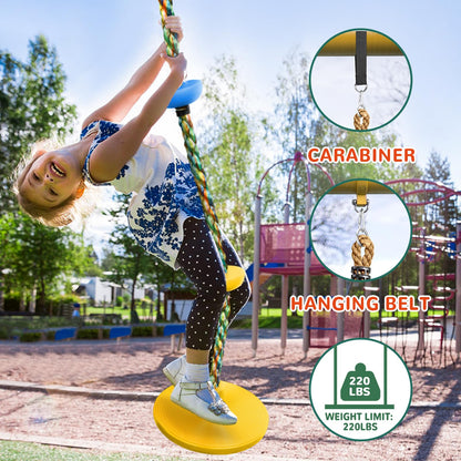 Tree Swing for Kids,Heavy Duty Single Disc Seat Climbing Rope Set with Hanging Strap and Platform Carabiners for Backyard Treehouse and Outdoor Playground Accessories(Yellow)