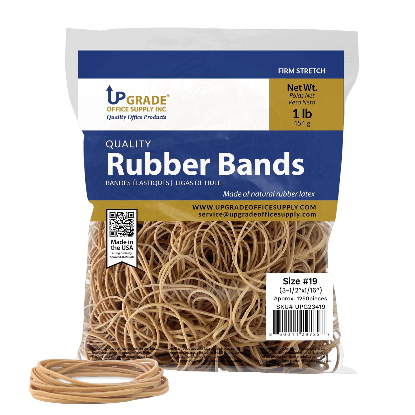 Upgrade Office Supply UPG23419 Rubber Bands, Size #19 (3-1/2 in x 1/16 in), 1,250 Bands, 1 lb, USA