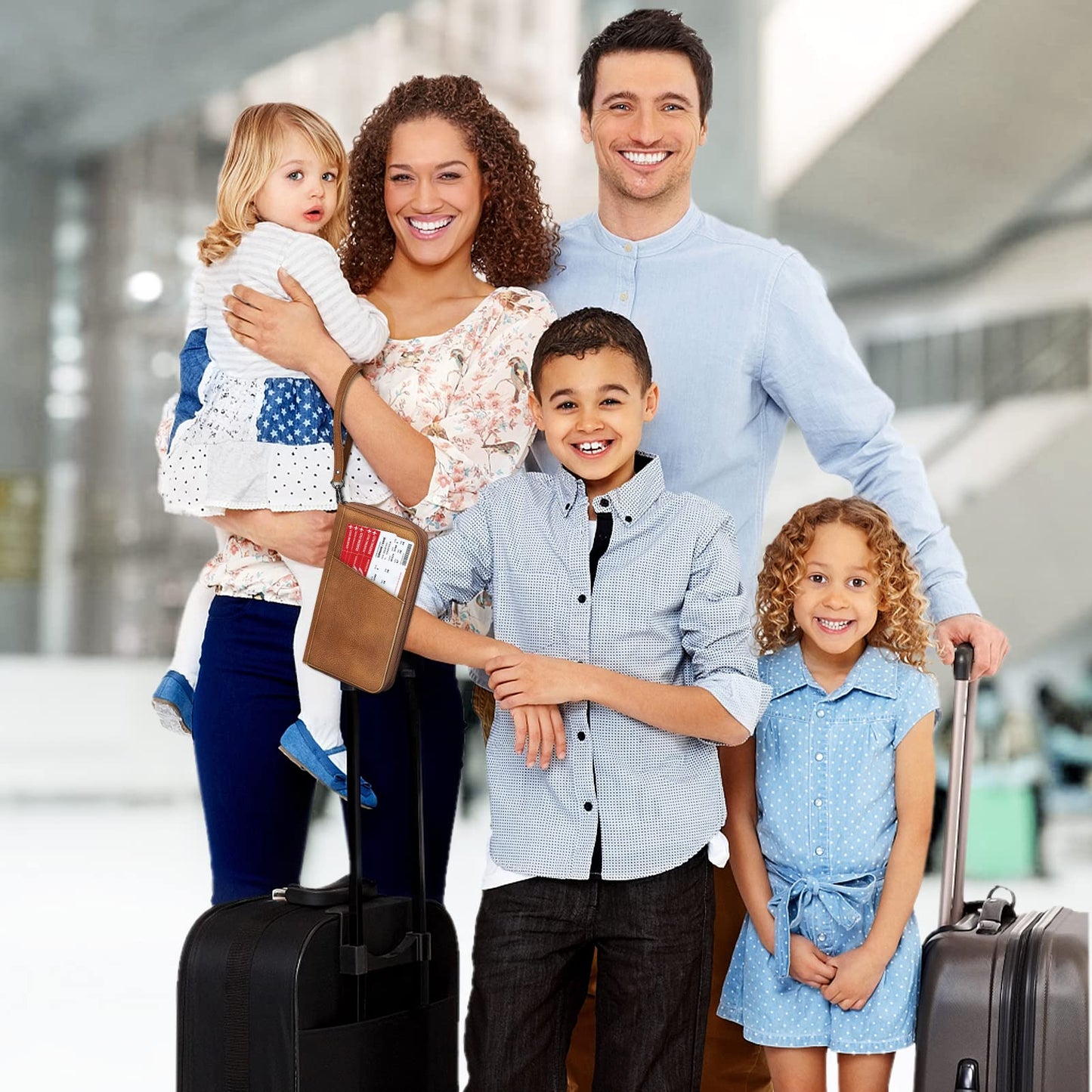 Fintie Family Passport Holder Wallet, RFID Blocking Travel Document Organizer Clutch Bag Credit Cards Case Cover for Women Men, Brown