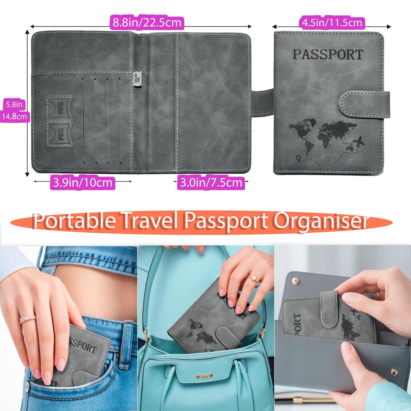 Passport Holder for Travel Essentials, 2 Pack Rfid Passport Cover for Women Men