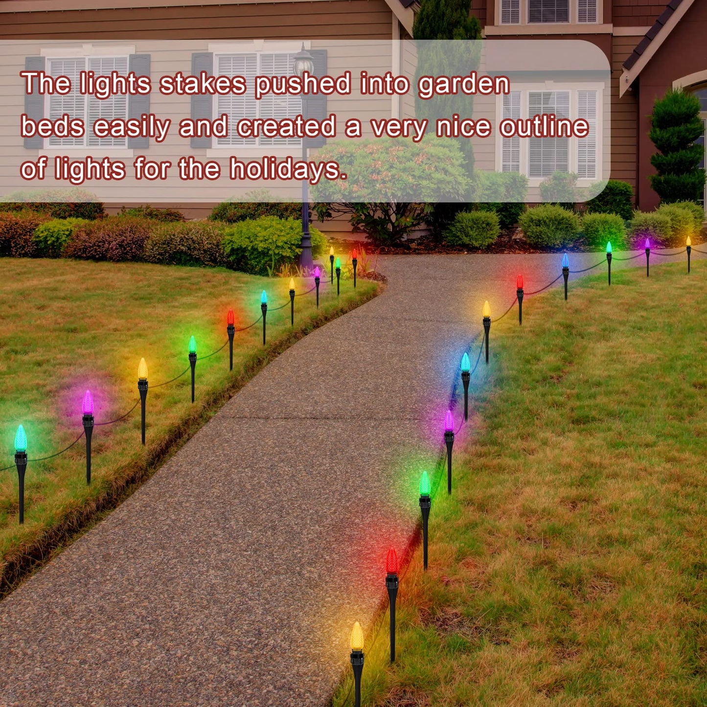 12 Inches Christmas Light Stakes Universal Yard Lawn Holiday Light Stakes C7 C9 String Lights Ground Stakes for Christmas Outdoor Lights Holders on Yards, Driveways, Pathways (50, Black)