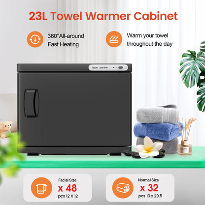 Towel Warmer, 23L Towel Warmer Cabinet Can Hold 32 Wet Facial Towels,Hot Towel Warmer Use for Spa, Hair Beauty, Salon - Black