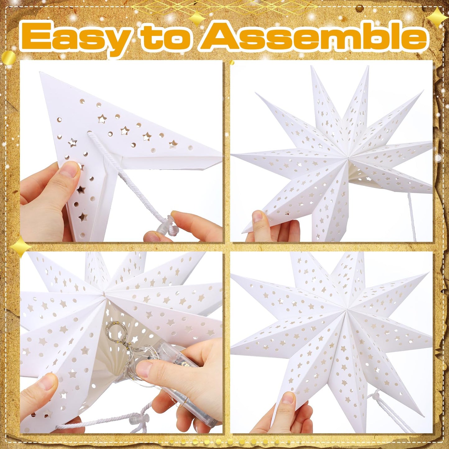 Watersay 6 Pack Winter Snowflake Paper Lantern Star Paper Lanterns with 6 LED Light White Hanging Lamp Ornaments for Christmas Winter Weddings Birthday Holiday Party Decoration(Classic Style)