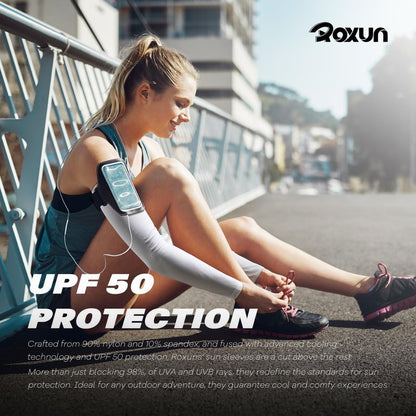 ROXUN 2 Pairs Arm Sleeves, Cooling UV Sun Protection Sports Compression for Men/Women Black+Navy