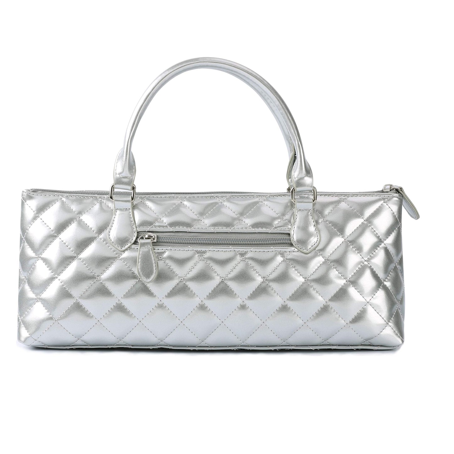 Sachi La Soir'ee Faux Leather Insulated Wine Purse Clutch Tote Handbag | Stylish Women's Wine Carrier Cooler Bag (Silver Quilted)