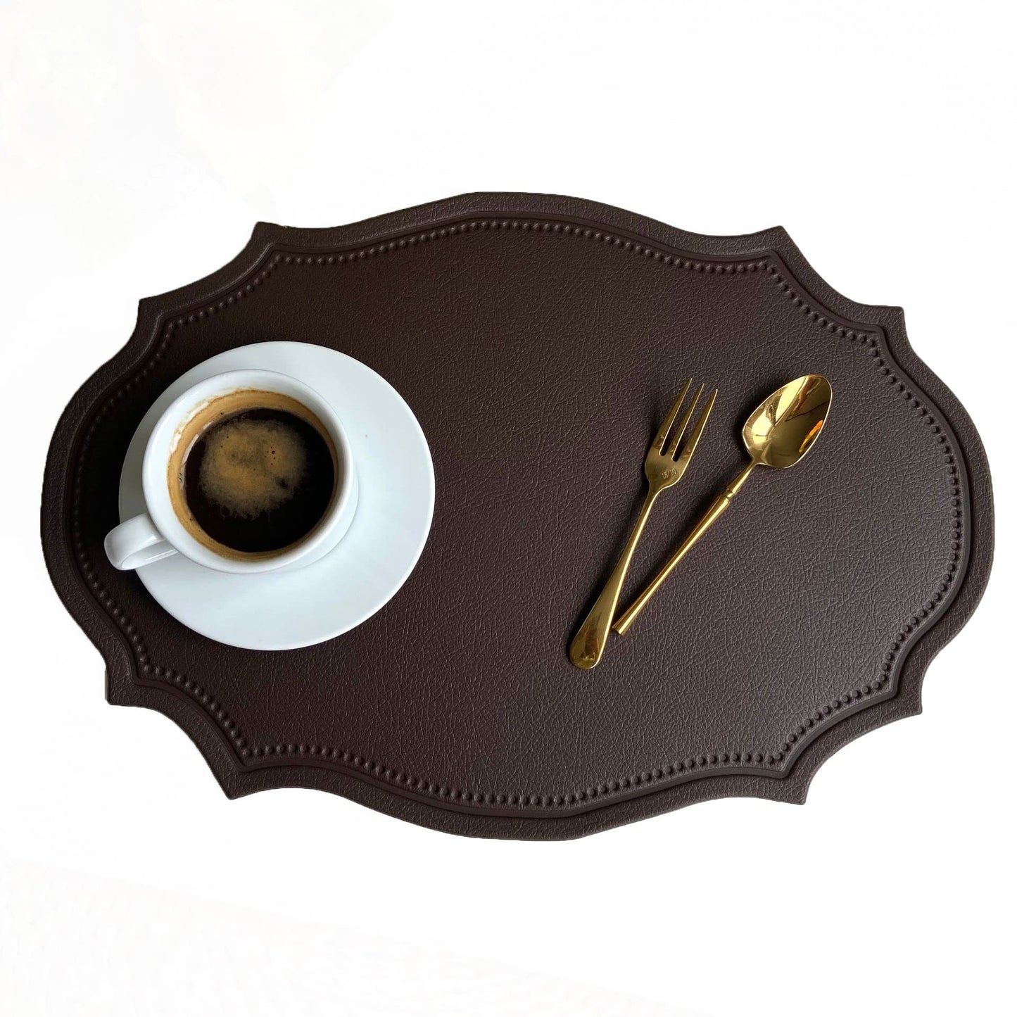 Leather Washable Placemats, Brown Thick Faux Leather Heat Resistant Elliptical Shape Table Mats,Waterproof Non-Slip Easy to Clean Place mat for Kitchen Coffee Dining Room Table Set of 6