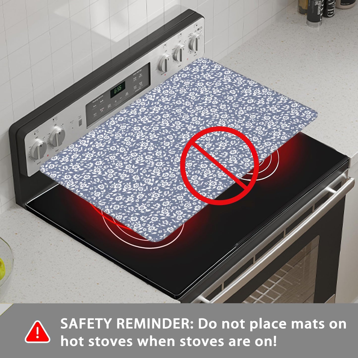 Stove Top Covers,Light Blue Flower Rubber Flat RV Range Stovetop Protector,Prevents Scratching, Expands Usable Space 28.5'' x 20.5''