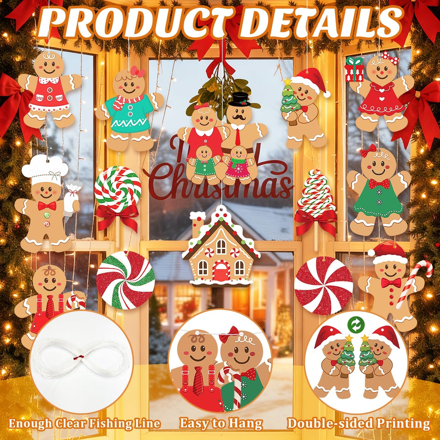 20 Pcs Gingerbread Christmas Decorations Outdoor Large Gingerbread Hanging Xmas Candy Ginger Bread House Decor Double Sided Printing Sign for Tree Yard Porch Office Home Holiday Outside Indoor Merry