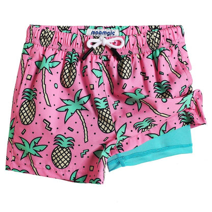 maamgic Boys Swim Trunks with Compression Liner Toddler Stretch Swim Shorts Quick Dry Swimming Trunks Boxer Brief 2 in 1 Beach Shorts Rose Coconut 8