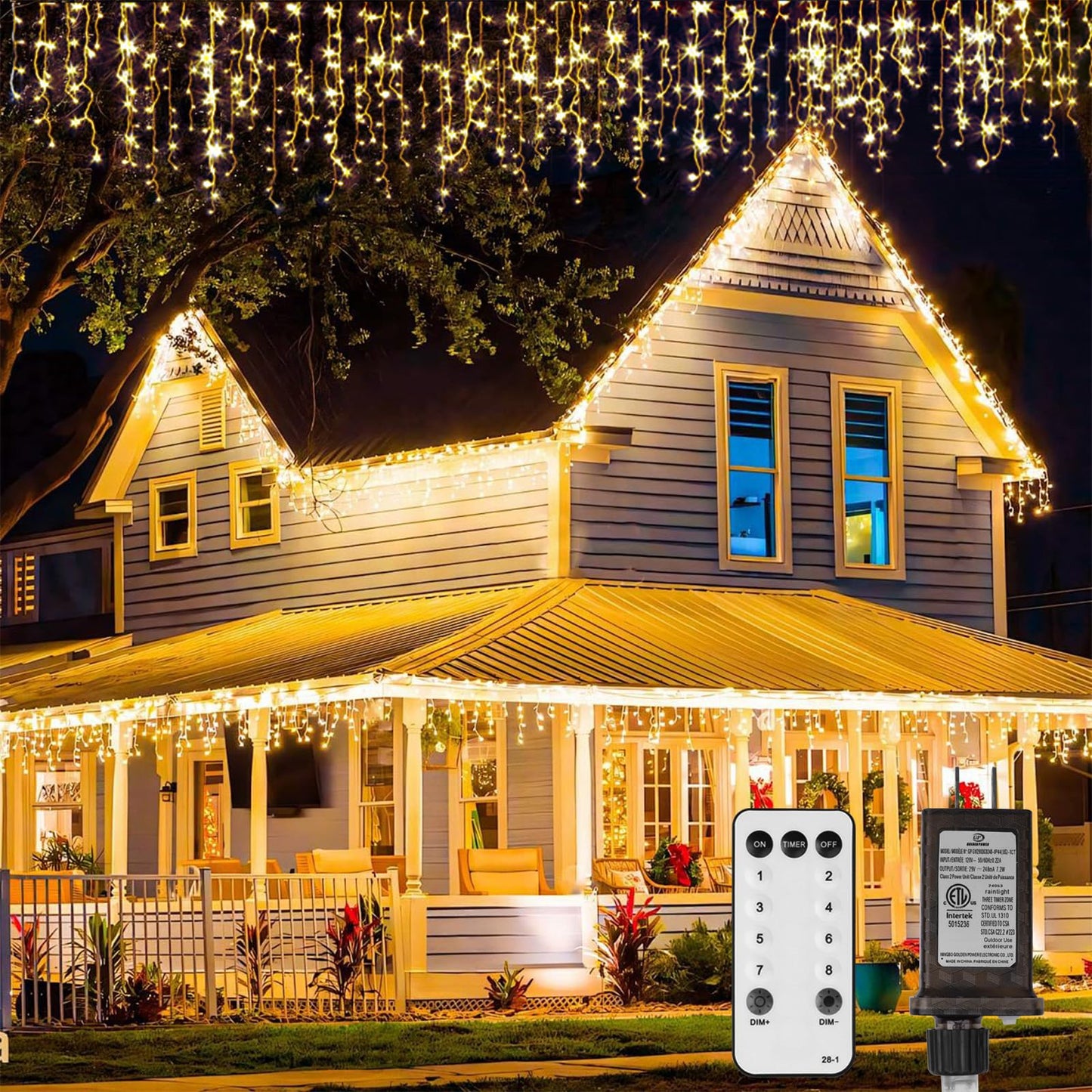 LED Icicle Lights for Outdoor Christmas Decorations,78.7Ft 800 LEDs Christmas Fairy Light with Timer&Memory Function,8 Lighting Modes,Plug in hanging Curtain Lights for Xmas Party Wedding(Warm White)