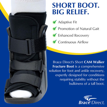 Brace Direct CAM Walker Fracture Boot Short - Lightweight Walking Boot for Foot & Ankle Injuries, Sprains & Stress Fractures - Doctor-Recommended (Men’s 4.5–7 / Women’s 6.5–8)
