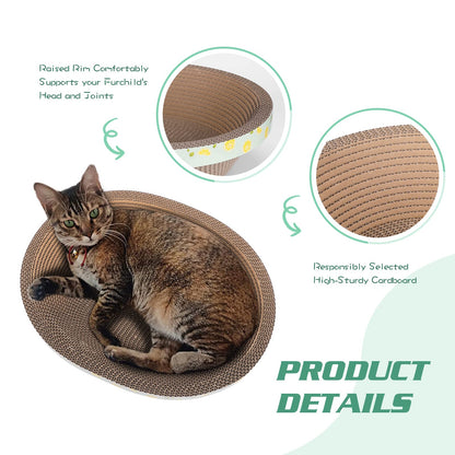 ROMOHOM Oval Large Cat Scratcher Cardboard Bed Lounger Couch, Cat Scratching Board Lounge Box Durable, Corrugated Cat Scratch Pad for Indoor Cats Furniture Protector 19.5"