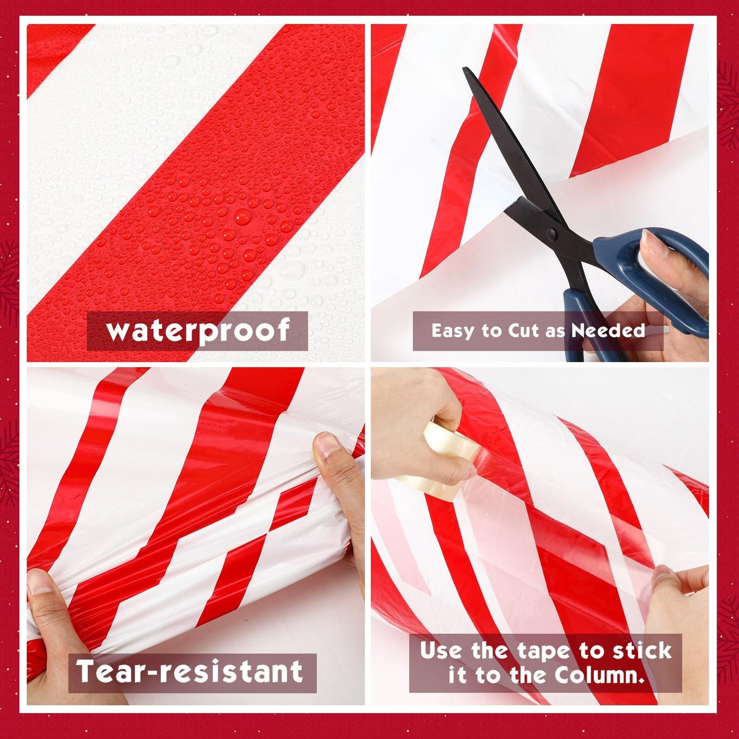 Suncalla 2 Pack Christmas Candy Cane Design Column Wraps 108 x 54 Inch Candy Cane Striped Disposable Porch Column Wraps with 1 Roll Tape Striped Pillar Cover for Fall Halloween Xmas Decor