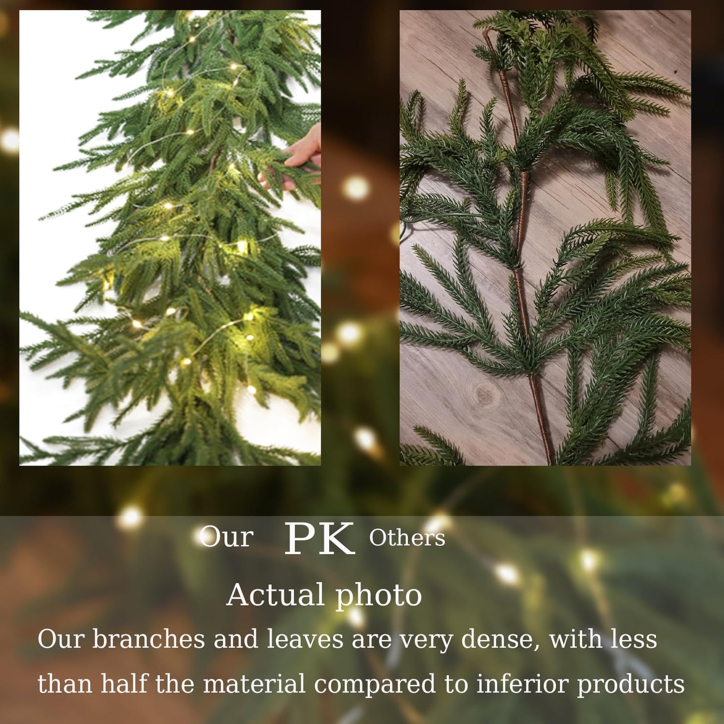 MISSPIN 6ft Christmas Garland with Lights, Real Touch Cedar Pine Garland, Green Artificial Greenery Garland for Table, Mantle, Wall, Indoor, Outdoor Christmas Decorations
