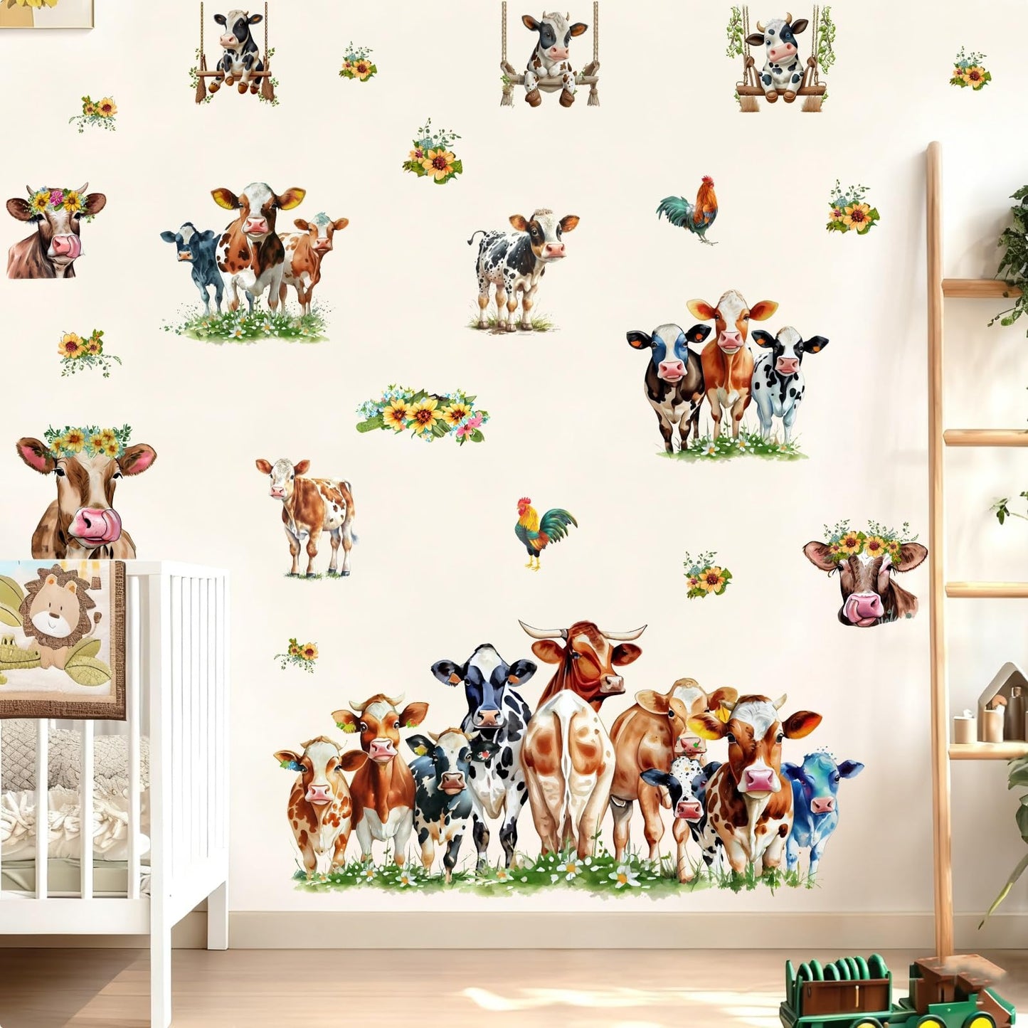 Funny Cow Wall Stickers Cute Cow Window Stickers Farm Animal Wall Decals Peel and Stick Sunflower Cattle Cow Print Window Decals Clings Farmhouse Wall Stickers for Kitchen Bedroom Decor