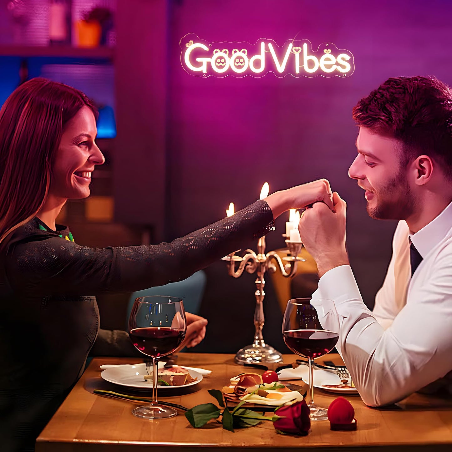 Enuoli Good Vibes Neon Sign for Wall Decor, Cute Cartoon Good Vibes Neon Lights Sign for Wall Decor, USB Operated LED Sign for Bedroom, Party, Bar, Salon - Best Gifts for Birthday, Christmas(Warm White)