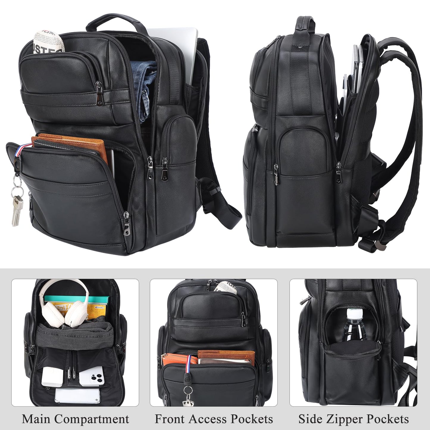 TIDING Genuine Leather Backpack for Men 15.6" Laptop Computer Bag Travel Camping Rucksack Daypacks