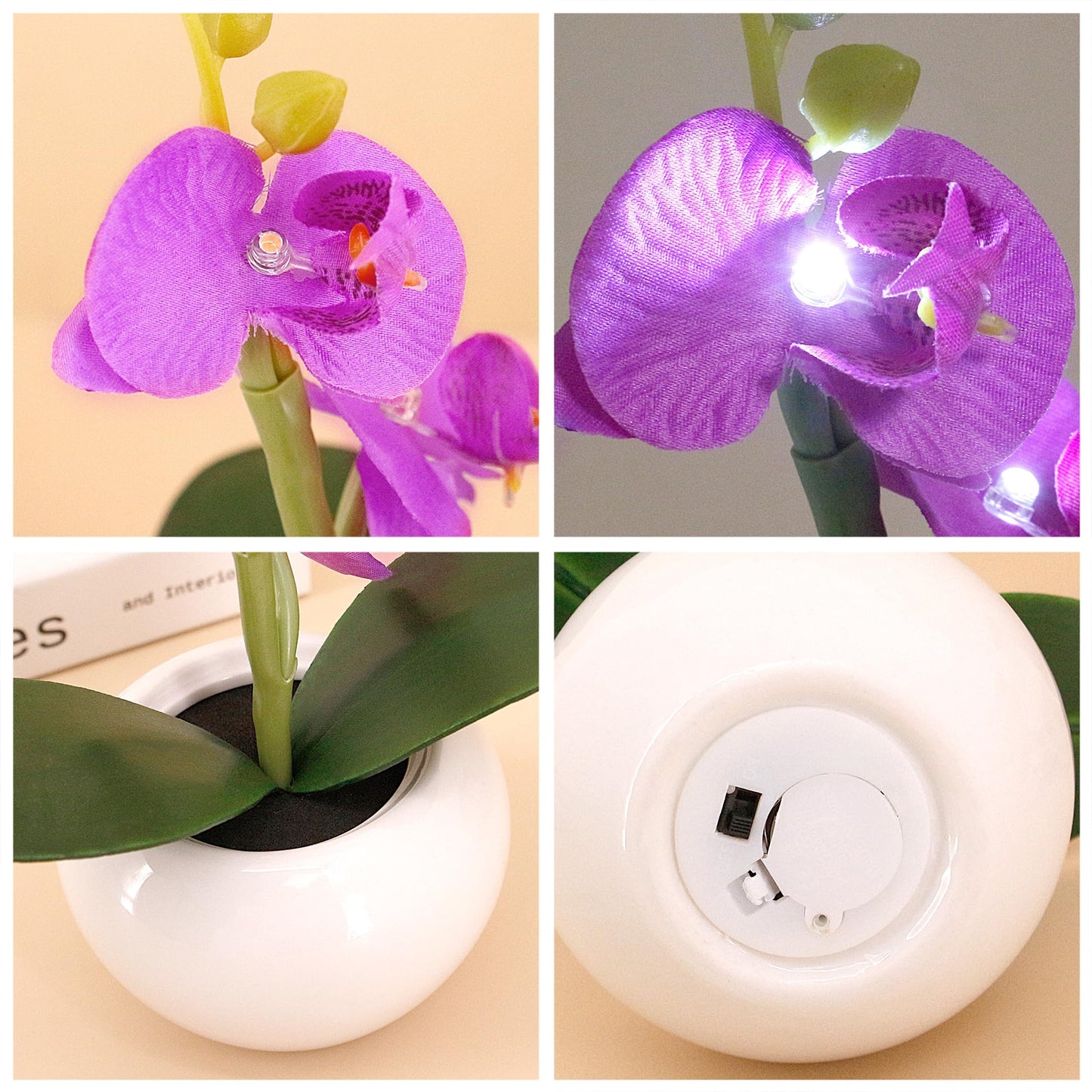 Naimo Phalaenopsis Night Light Rechargeable LED Night Lamp Flower Table Lamp for Bedroom Living Room Birthday Party Desktop Home Decor