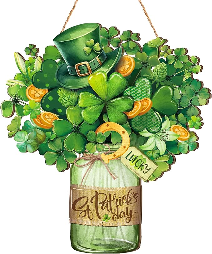 Boao St. Patrick's Day Welcome Sign Wooden Hanging Decor Farmhouse Rustic Door Decoration St. Patrick's Day Wreath Sign with Bow Ornament for Holiday Irish Home Indoor Outdoor Farmhouse Window