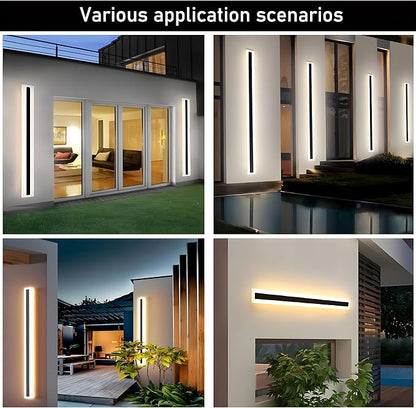 2Pack 47.2inch Long Outdoor Modern LED Wall Light,38W Waterproof IP65 Warm White 110V led Wall Mount Lighting Fixture Rectangular Black Wall Lights Elegant Frosted White Acrylic Anti Rust.
