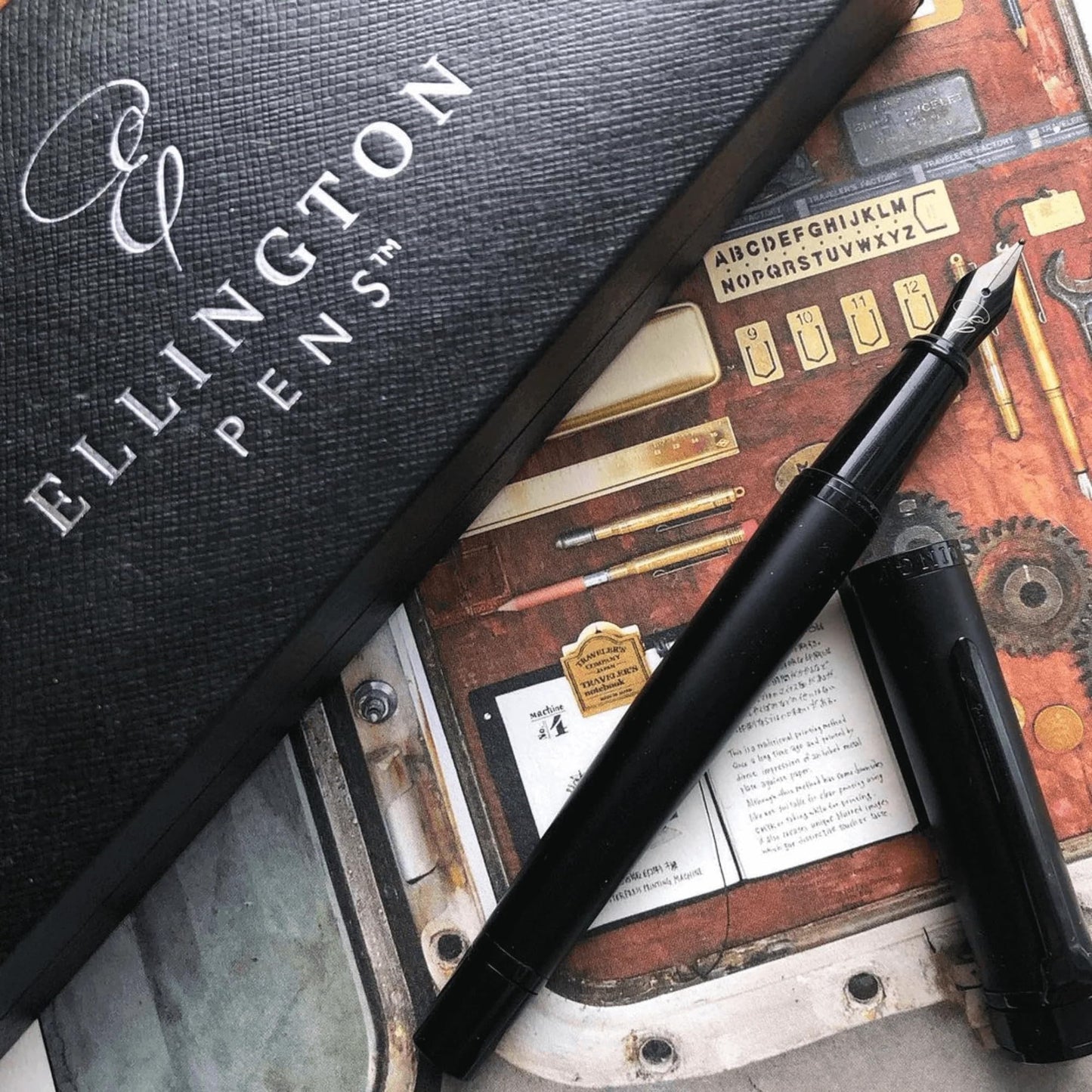 Ellington Pens Luxury Fountain Pen Set - Smooth Medium Nib - Includes 3 Ink Cartridges, Refillable Ink Converter, Gift Box - Fountain Pens For Writing, Calligraphy, Journaling, Sketching (The Stealth)