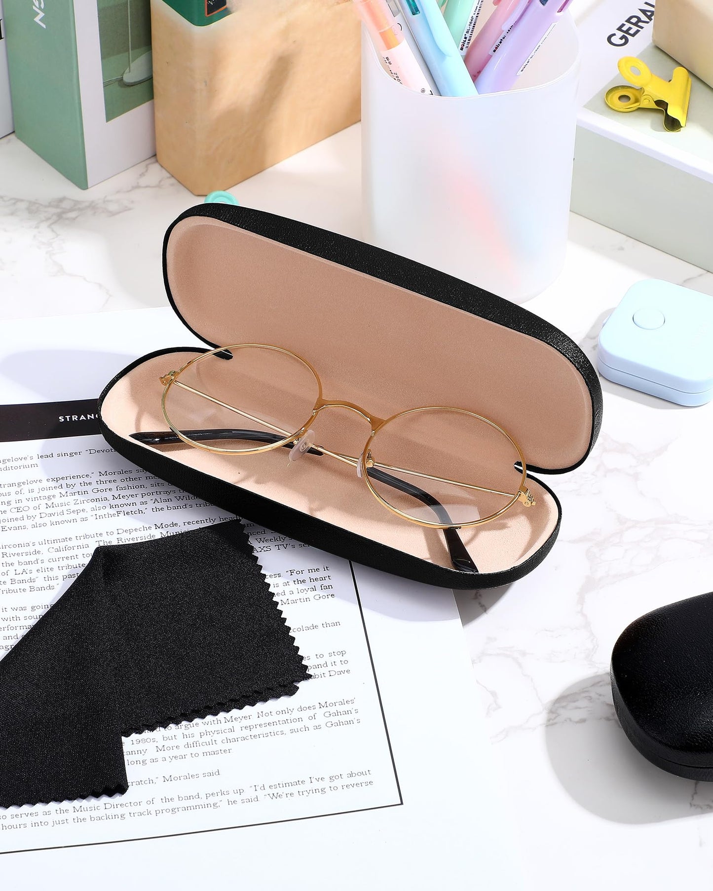 Flutesan 18 Pieces Hard Shell Sunglasses Case Eyeglasses Cases Pocket Glasses Box with Cleaning Cloth (Black)