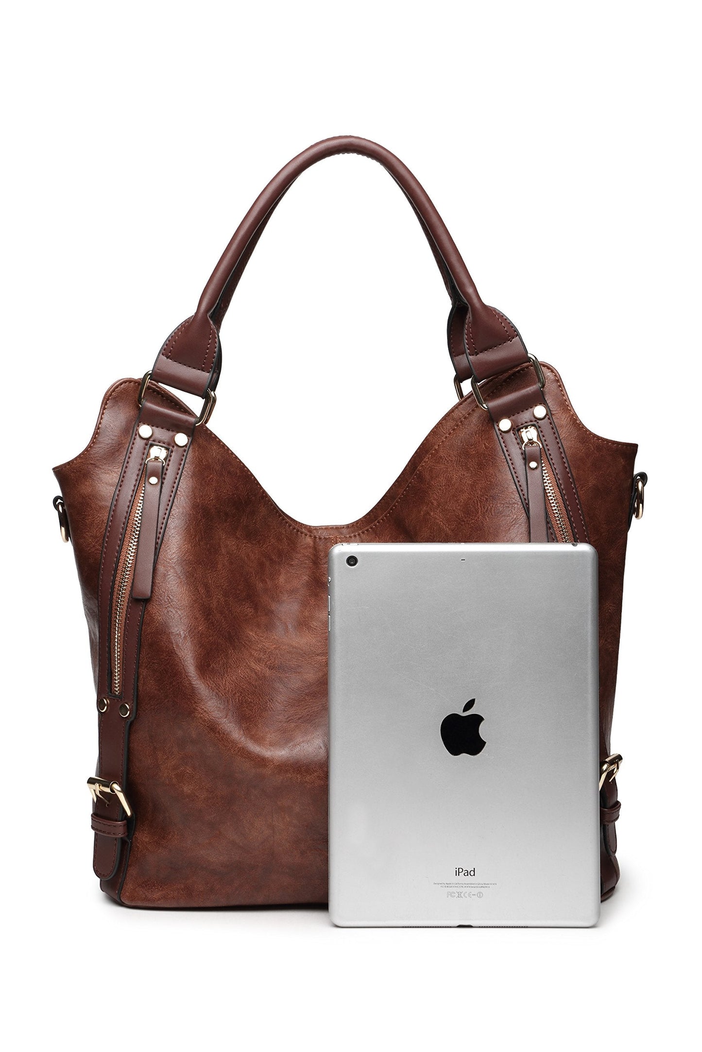 Women Tote Bag Handbags PU Leather Fashion Hobo Shoulder Bags with Adjustable Shoulder Strap (Brown, L)